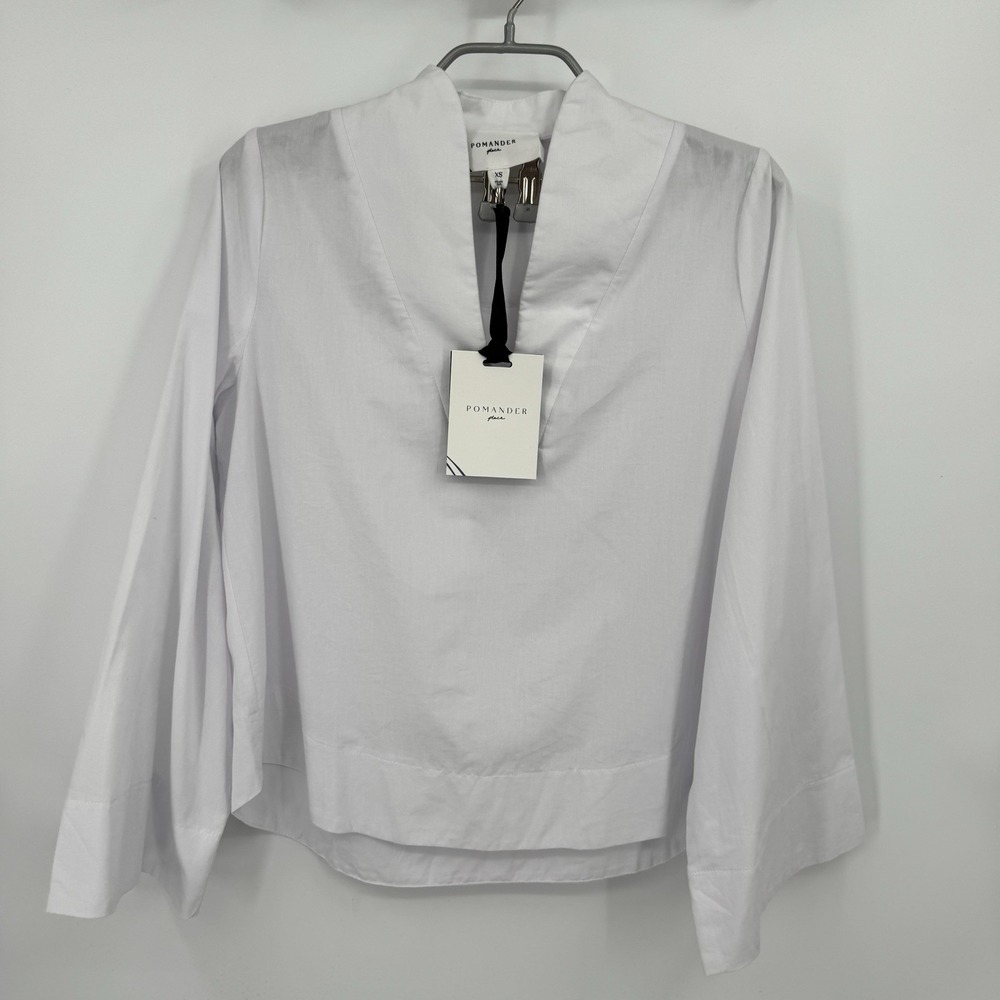 Pomander Place Tuckernuck White Cotton Poplin Norella Blouse size XS Bell Sleeve